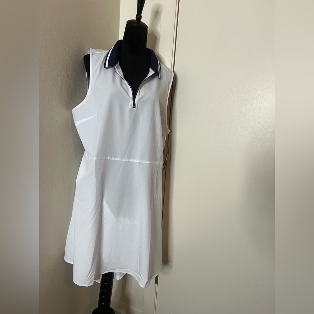 Skechers White Sleeveless Polo Dress with Navy Collar